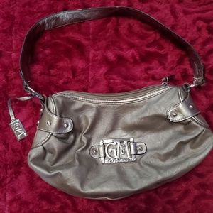 GIA MALANI PEWTER PURSE WITH ZEBRA PRINT LINER!